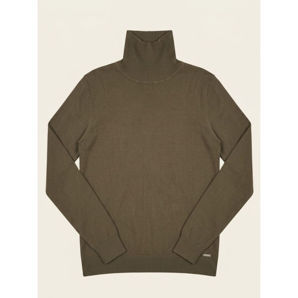 Calvin Klein Womens L Olive Green Turtleneck Sweater Fine Knit Long Sleeve